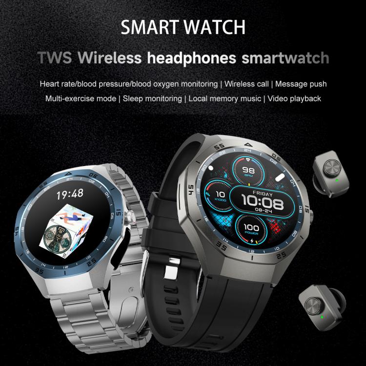 F38 Dual-ear Bluetooth Earphone Smart Watch IP67 Supports Heart Rate Monitoring, Watchband:Steel(Black) - free shipping - PMC TechLife - Order now!