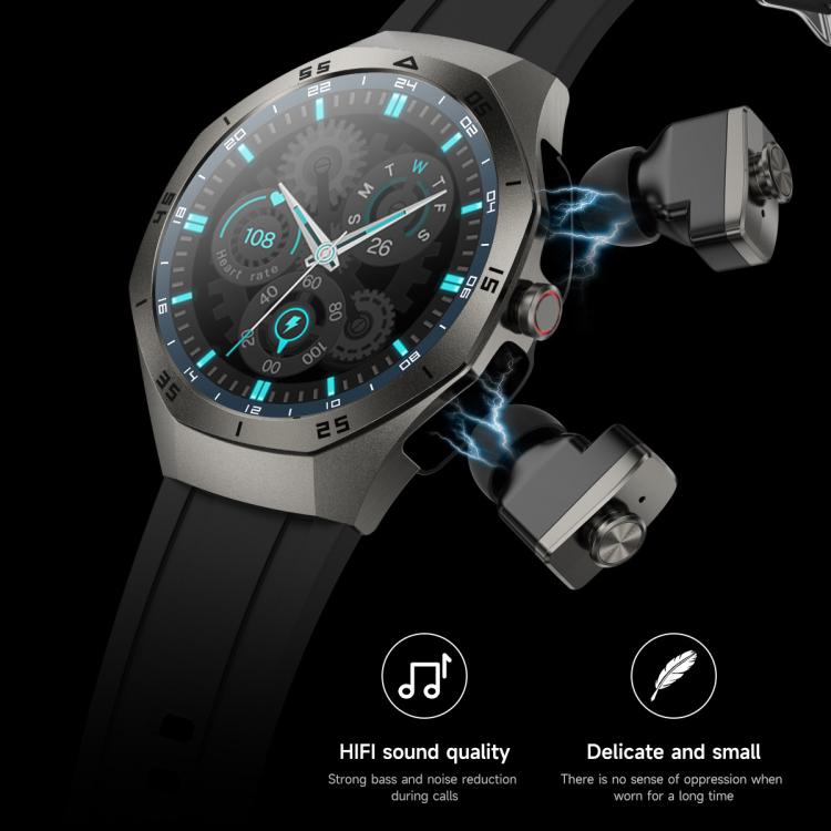 F38 Dual-ear Bluetooth Earphone Smart Watch IP67 Supports Heart Rate Monitoring, Watchband:Leather(Black) - free shipping - PMC TechLife - Order now!