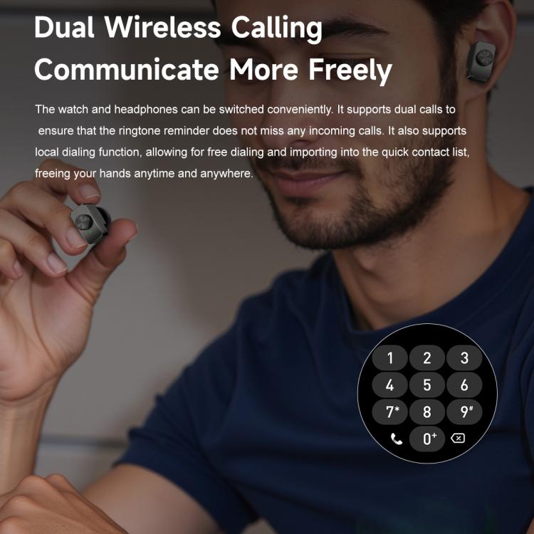 F38 Dual-ear Bluetooth Earphone Smart Watch IP67 Supports Heart Rate Monitoring, Watchband:Leather(Silver) - free shipping - PMC TechLife - Order now!