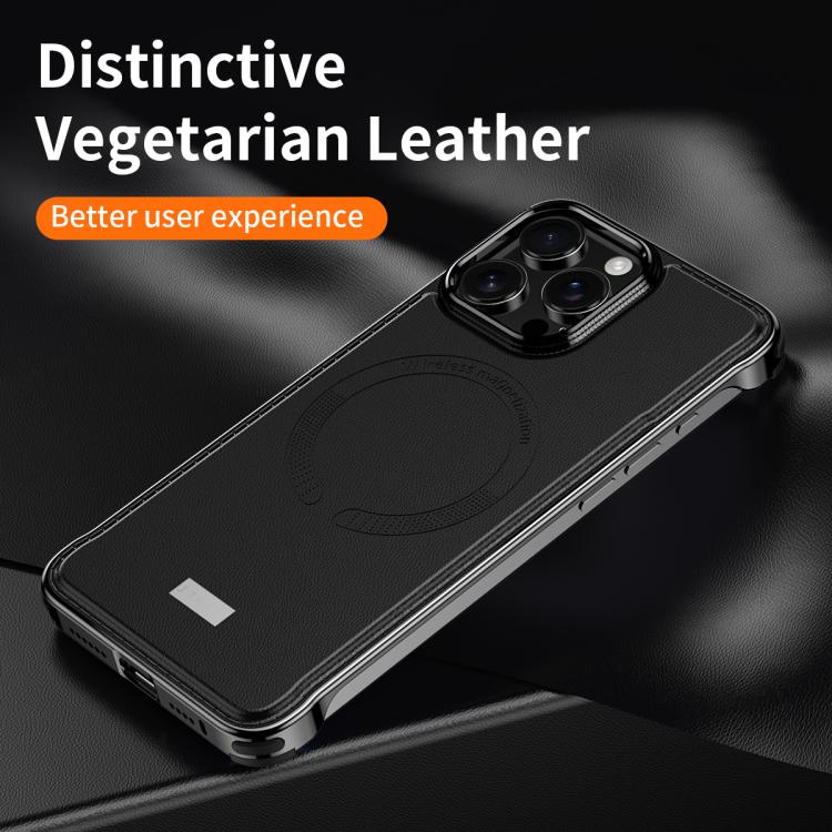 For iPhone 16 Pro Max J TRIBE Metal Frameless Plain Leather MagSafe Phone Case(Brown) - free shipping - PMC TechLife - Order now!