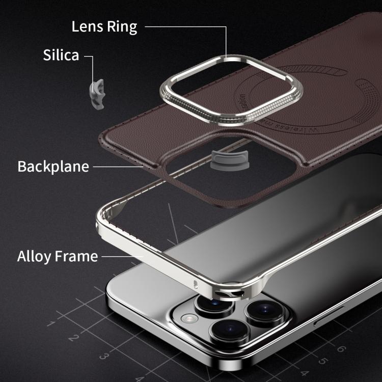 For iPhone 15 J TRIBE Metal Frameless Plain Leather MagSafe Phone Case(Brown) - free shipping - PMC TechLife - Order now!