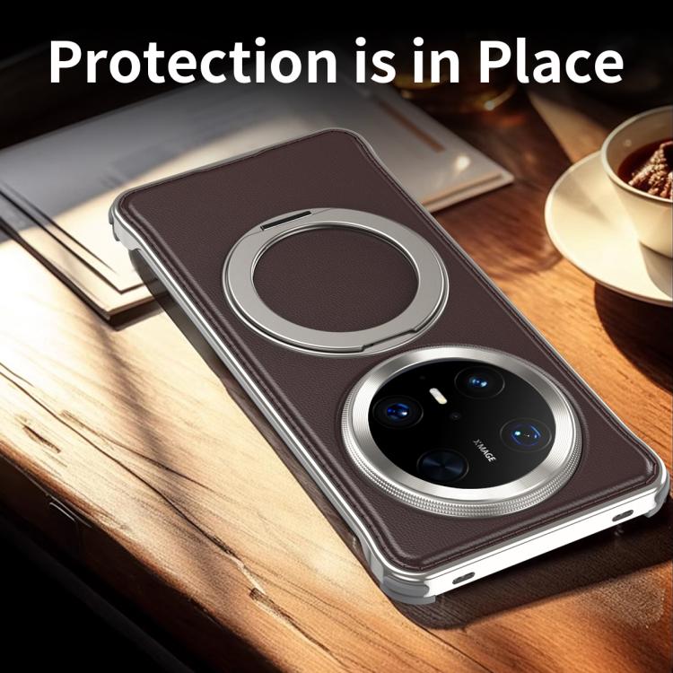 For Huawei Mate 60 Metal Frameless Plain Leather MagSafe Holder Phone Case(Brown) - free shipping - PMC TechLife - Order now!