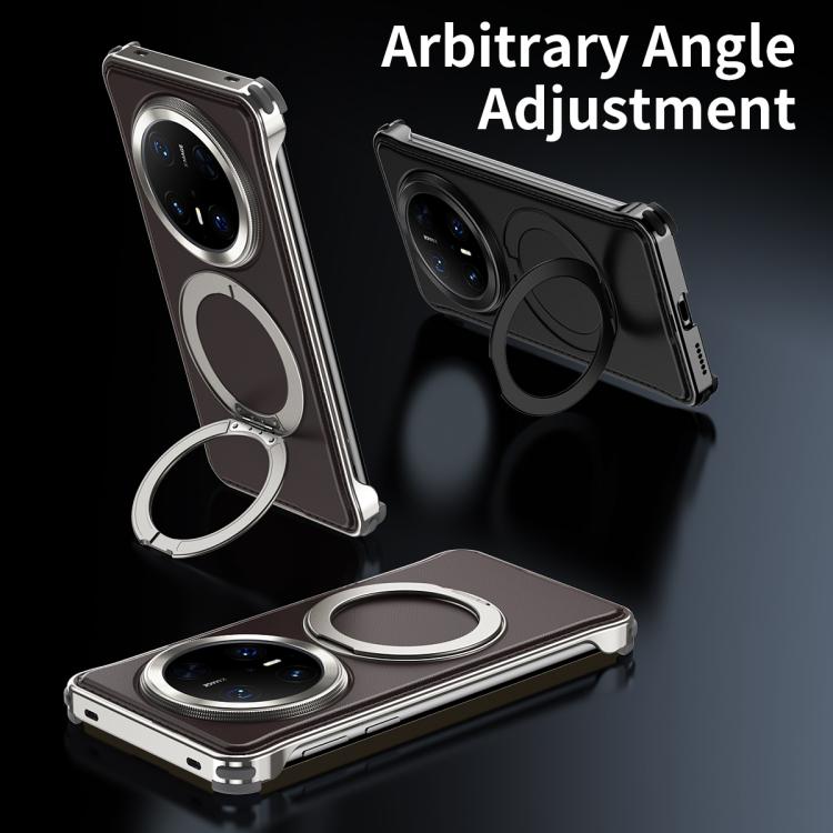 For Huawei Mate 60 Metal Frameless Plain Leather MagSafe Holder Phone Case(Black) - free shipping - PMC TechLife - Order now!