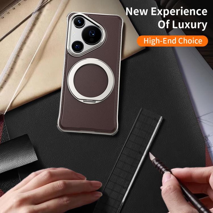 For Huawei Pura 70 Pro Metal Frameless Plain Leather MagSafe Holder Phone Case(Black) - free shipping - PMC TechLife - Order now!