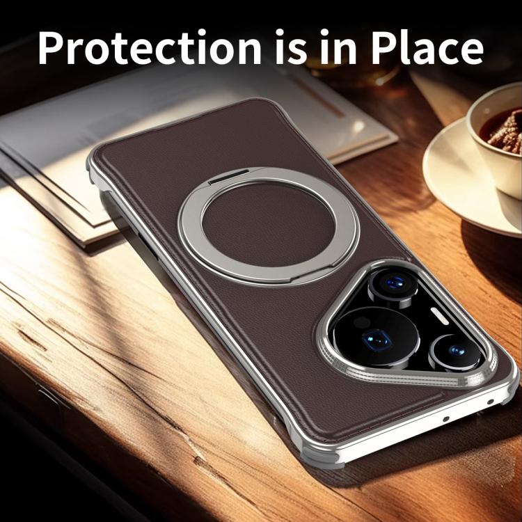 For Huawei Pura 70 Pro Metal Frameless Plain Leather MagSafe Holder Phone Case(Black) - free shipping - PMC TechLife - Order now!