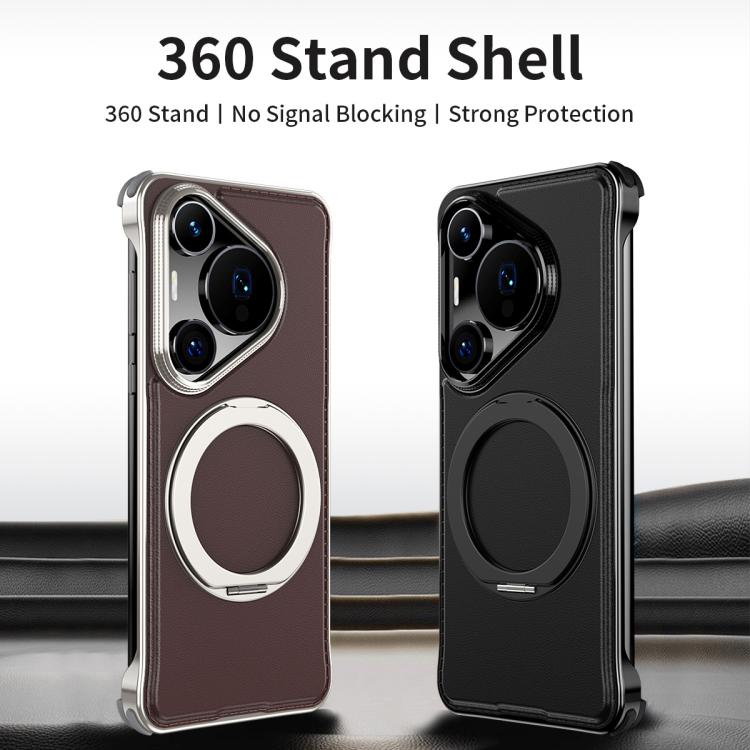 For Huawei Pura 70 Pro+ Metal Frameless Plain Leather MagSafe Holder Phone Case(Black) - free shipping - PMC TechLife - Order now!