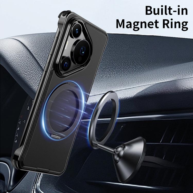 For Huawei Pura 70 Pro+ Metal Frameless Plain Leather MagSafe Holder Phone Case(Black) - free shipping - PMC TechLife - Order now!