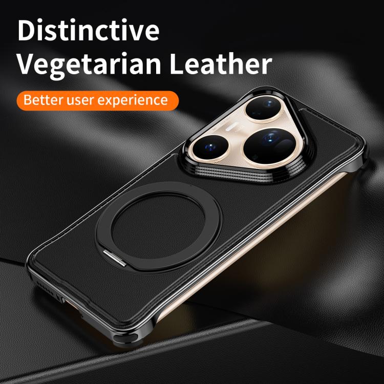 For Huawei Pura 80 Pro 5G Metal Frameless Plain Leather MagSafe Holder Phone Case(Black) - free shipping - PMC TechLife - Order now!