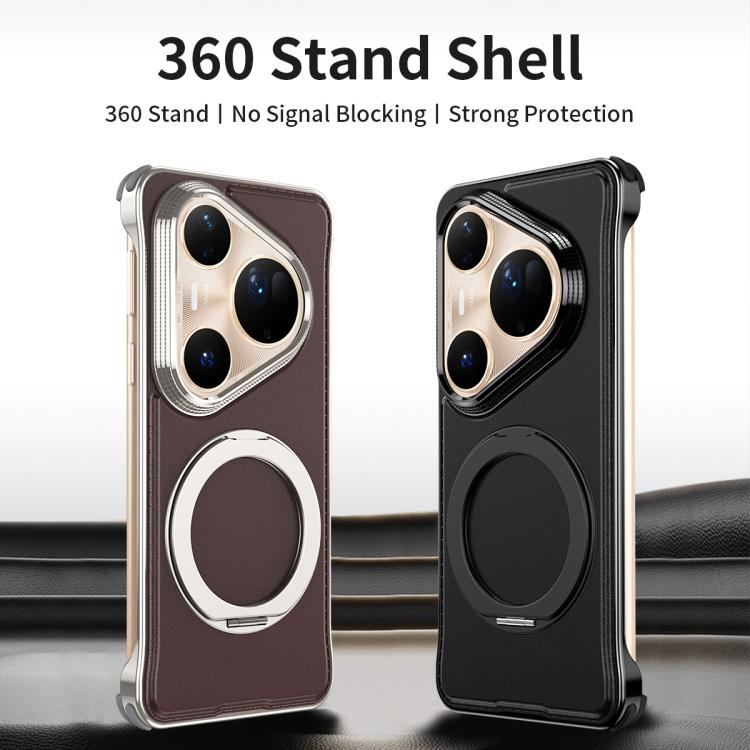 For Huawei Pura 80 Pro+ 5G Metal Frameless Plain Leather MagSafe Holder Phone Case(Brown) - free shipping - PMC TechLife - Order now!