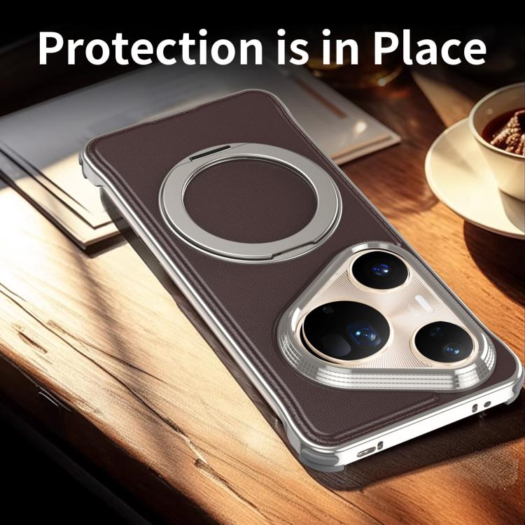 For Huawei Pura 80 Pro+ 5G Metal Frameless Plain Leather MagSafe Holder Phone Case(Black) - free shipping - PMC TechLife - Order now!