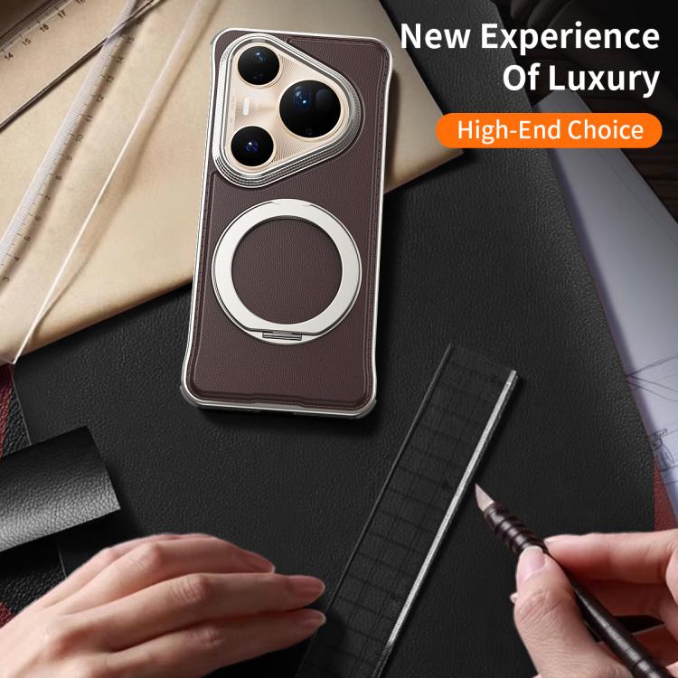 For Huawei Pura 80 Ultra 5G Metal Frameless Plain Leather MagSafe Holder Phone Case(Brown) - free shipping - PMC TechLife - Order now!
