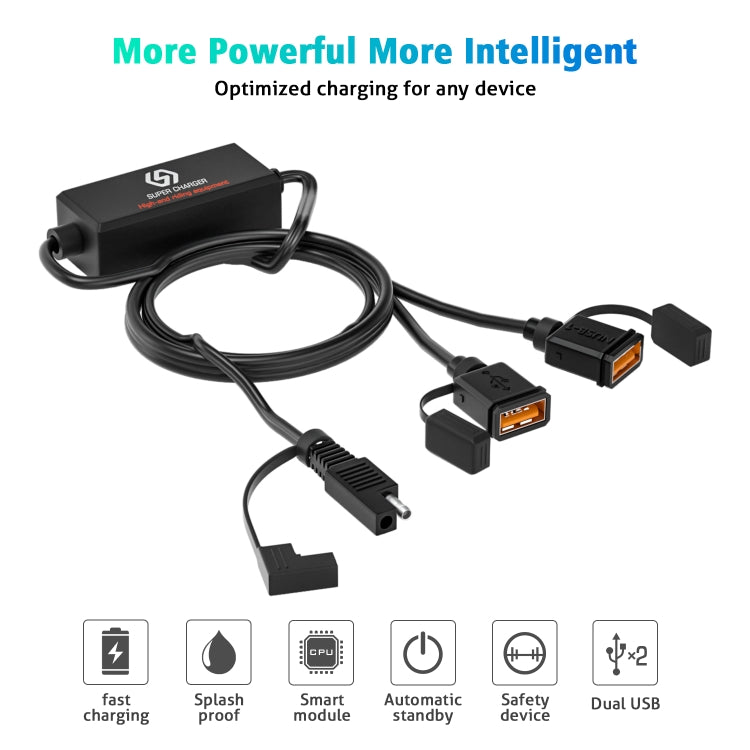 WUPP CS-1186A1 Motorcycle SAE Dual USB Fast Charging Charger - free shipping - PMC TechLife - Order now!