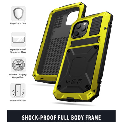 For iPhone 12 Pro Max R-JUST Shockproof Waterproof Dust-proof Metal + Silicone Protective Case with Holder(Yellow) - iPhone 12 Pro Max Cases by R-JUST | Online Shopping South Africa | PMC Jewellery