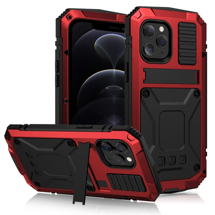 For iPhone 12 / 12 Pro R-JUST Shockproof Waterproof Dust-proof Metal + Silicone Protective Case with Holder(Red) - iPhone 12 / 12 Pro Cases by R-JUST | Online Shopping South Africa | PMC TechLife | Buy Now Pay Later Mobicred