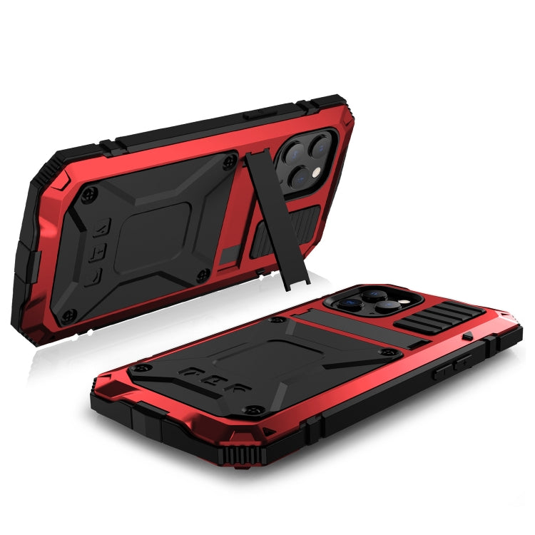 For iPhone 12 mini R-JUST Shockproof Waterproof Dust-proof Metal + Silicone Protective Case with Holder (Red) - iPhone 12 mini Cases by R-JUST | Online Shopping South Africa | PMC Jewellery