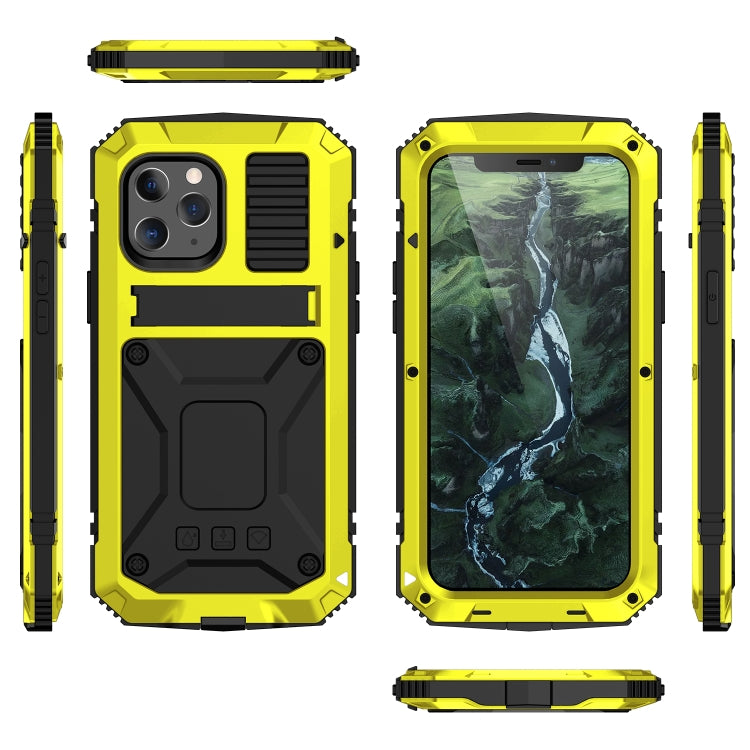 For iPhone 12 mini R-JUST Shockproof Waterproof Dust-proof Metal + Silicone Protective Case with Holder (Yellow) - iPhone 12 mini Cases by R-JUST | Online Shopping South Africa | PMC Jewellery