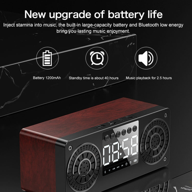 A10 Subwoofer Wooden Clock Bluetooth 5.0 Speaker, Support TF Card & U Disk Play & FM Radio(Yellow) - Desktop Speaker by PMC TechLife | Online Shopping South Africa | PMC TechLife