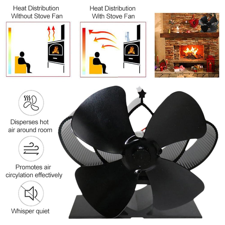 YL201 4-Blade High Temperature Metal Heat Powered Fireplace Stove Fan (Black) - Fireplace Fan by PMC Jewellery | Online Shopping South Africa | PMC Jewellery