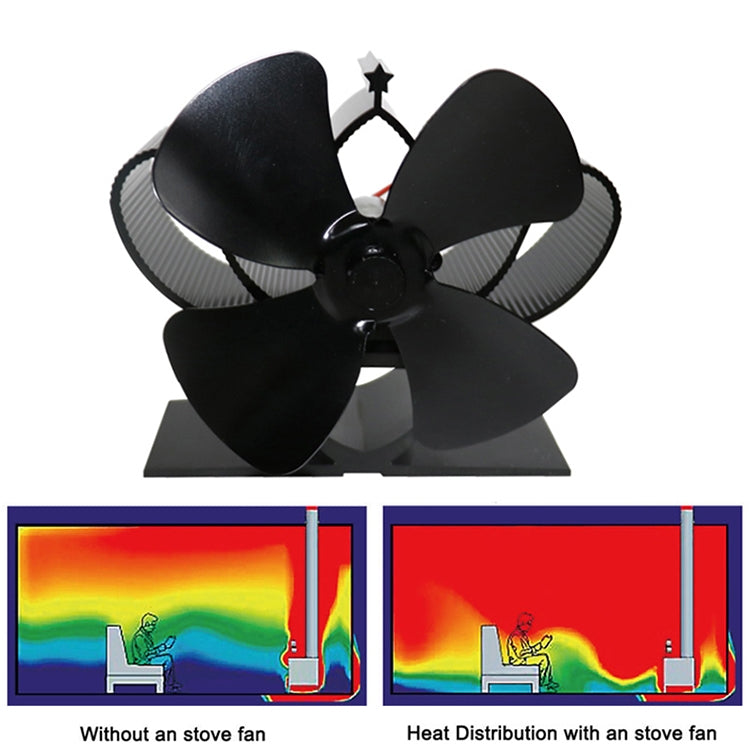 YL201 4-Blade High Temperature Metal Heat Powered Fireplace Stove Fan (Black) - Fireplace Fan by PMC TechLife | Online Shopping South Africa | PMC TechLife