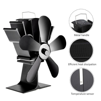 YL602 5-Blade High Temperature Metal Heat Powered Fireplace Stove Fan (Black) - Fireplace Fan by PMC Jewellery | Online Shopping South Africa | PMC Jewellery | Buy Now Pay Later Mobicred