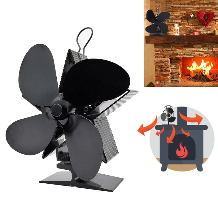 4-Blade Aluminum Heat Powered Fireplace Stove Fan (Black) - Fireplace Fan by PMC Jewellery | Online Shopping South Africa | PMC Jewellery | Buy Now Pay Later Mobicred