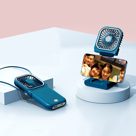 F30 Electroplating Handheld Fan Portable Desktop Folding Mute USB Hanging Neck Fan, Upgraded Version (Blue) - Electric Fans by PMC Jewellery | Online Shopping South Africa | PMC Jewellery | Buy Now Pay Later Mobicred