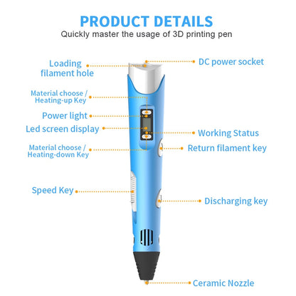 Hand-held 3D Printing Pen, US Plug(Blue) - 3D Printer by PMC Jewellery | Online Shopping South Africa | PMC Jewellery | Buy Now Pay Later Mobicred