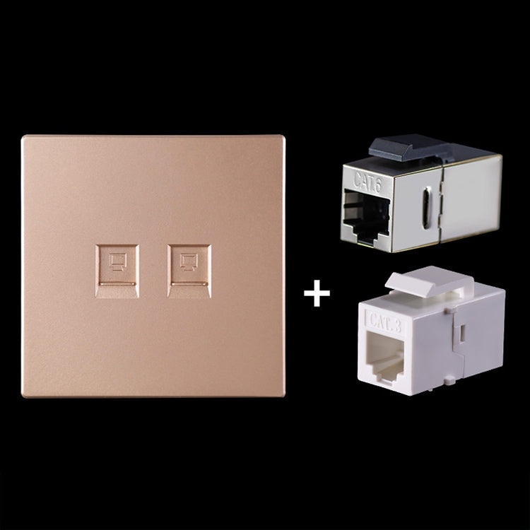 CAT.6 Shielded Pass-through Network Module, Dual Ports Panel + Shielded Pass-through + Telephone Socket (Gold) - Lan Cable and Tools by PMC Jewellery | Online Shopping South Africa | PMC Jewellery | Buy Now Pay Later Mobicred