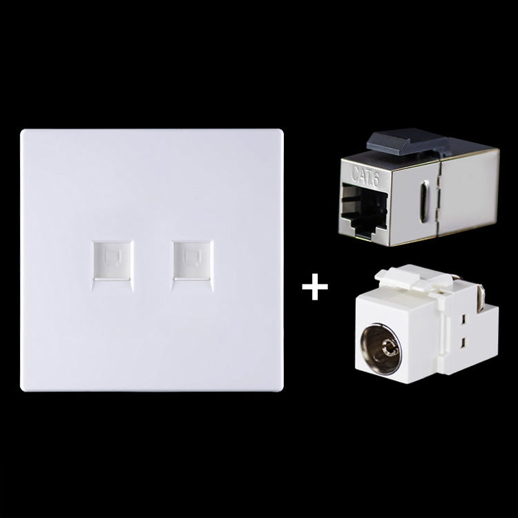 CAT.6 Shielded Pass-through Network Module, Dual Ports Panel + Shielded Pass-through + TV Socket (White) - Lan Cable and Tools by PMC Jewellery | Online Shopping South Africa | PMC Jewellery | Buy Now Pay Later Mobicred