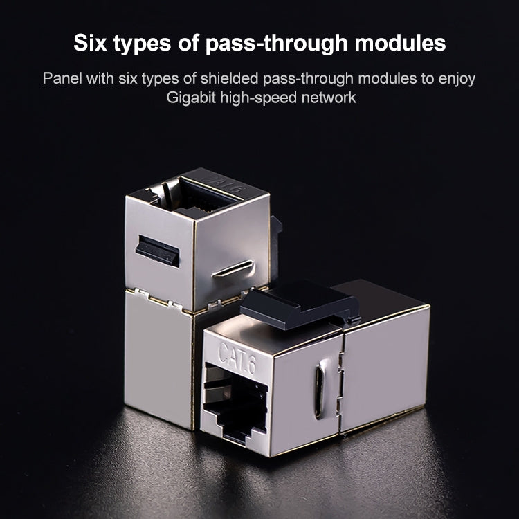 CAT.6 Shielded Pass-through Network Module, Single Port Panel + Shielded Pass-through (Grey) - Lan Cable and Tools by PMC TechLife | Online Shopping South Africa | PMC TechLife | Buy Now Pay Later Mobicred