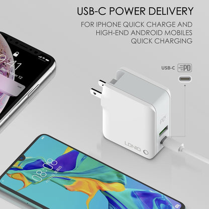 LDNIO A4403C 30W PD + Auto-id Foldable Fast Travel Charger with 1m 8 Pin Cable, EU Plug - USB Charger by LDNIO | Online Shopping South Africa | PMC Jewellery | Buy Now Pay Later Mobicred