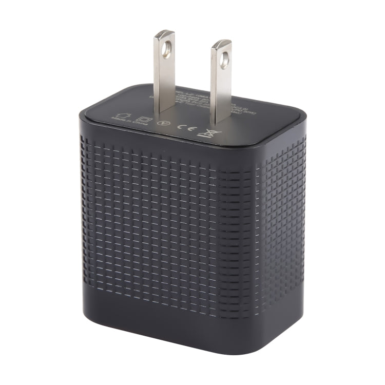 LZ-106A+C PD 20W USB-C/Type-C+QC 3.0 USB Ports Plaid Pattern Travel Charger, US Plug(Black) - USB Charger by PMC Jewellery | Online Shopping South Africa | PMC Jewellery | Buy Now Pay Later Mobicred