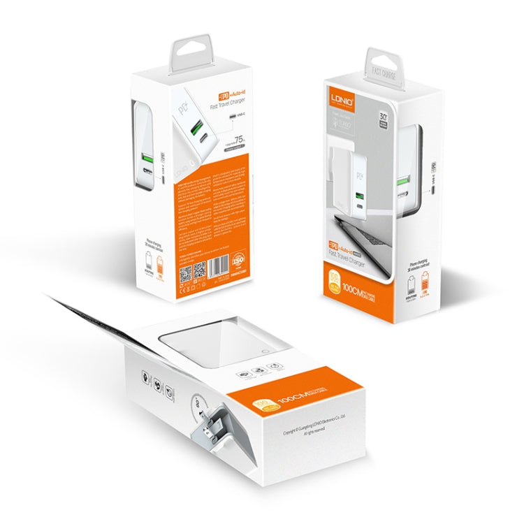 LDNIO A4403C 30W PD + Auto-id Foldable Fast Travel Charger with 1m USB-C / Type-C Cable, US Plug - free shipping - PMC TechLife - Order now!