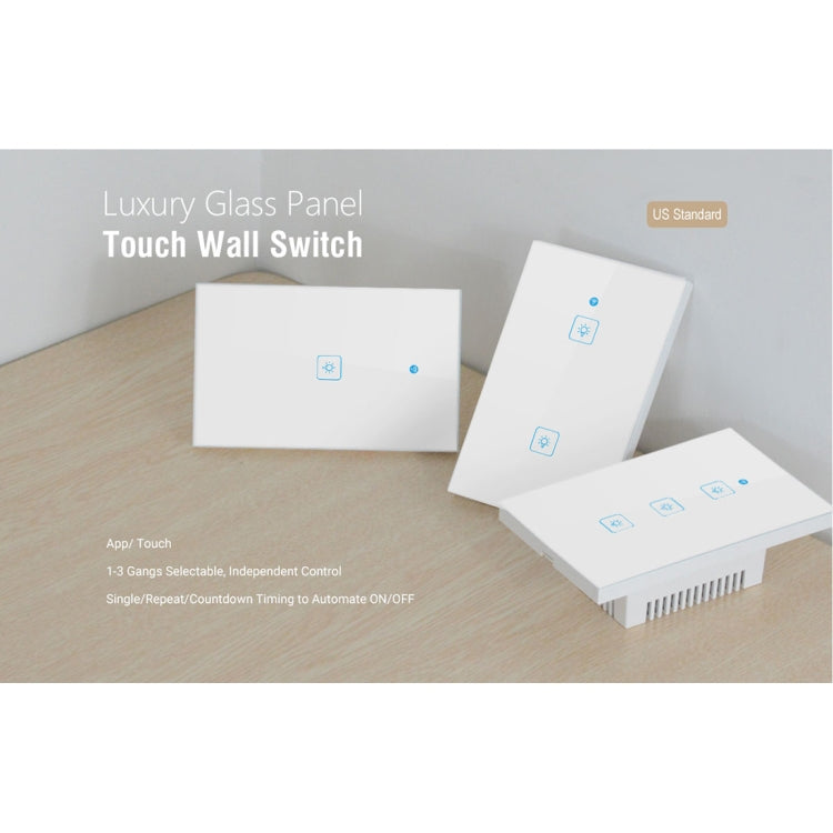 WS-US-03 EWeLink APP & Touch Control 2A 3 Gangs Tempered Glass Panel Smart Wall Switch, AC 90V-250V, US Plug - Smart Socket by PMC Jewellery | Online Shopping South Africa | PMC Jewellery | Buy Now Pay Later Mobicred