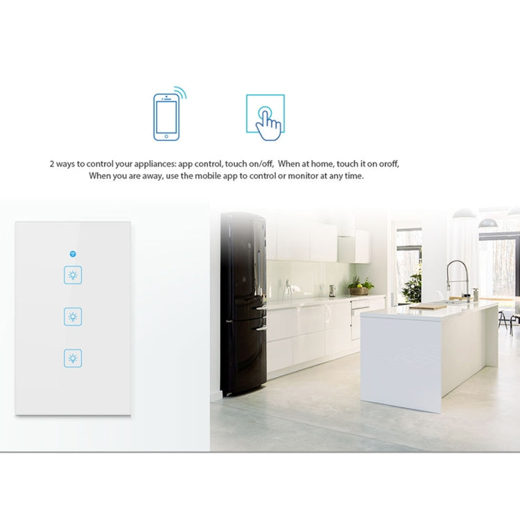 WS-US-03 EWeLink APP & Touch Control 2A 3 Gangs Tempered Glass Panel Smart Wall Switch, AC 90V-250V, US Plug - Smart Socket by PMC Jewellery | Online Shopping South Africa | PMC Jewellery | Buy Now Pay Later Mobicred