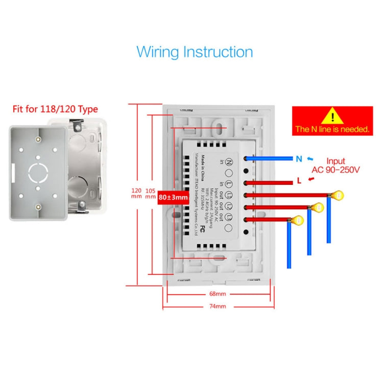 WS-US-03 EWeLink APP & Touch Control 2A 3 Gangs Tempered Glass Panel Smart Wall Switch, AC 90V-250V, US Plug - Smart Socket by PMC Jewellery | Online Shopping South Africa | PMC Jewellery | Buy Now Pay Later Mobicred