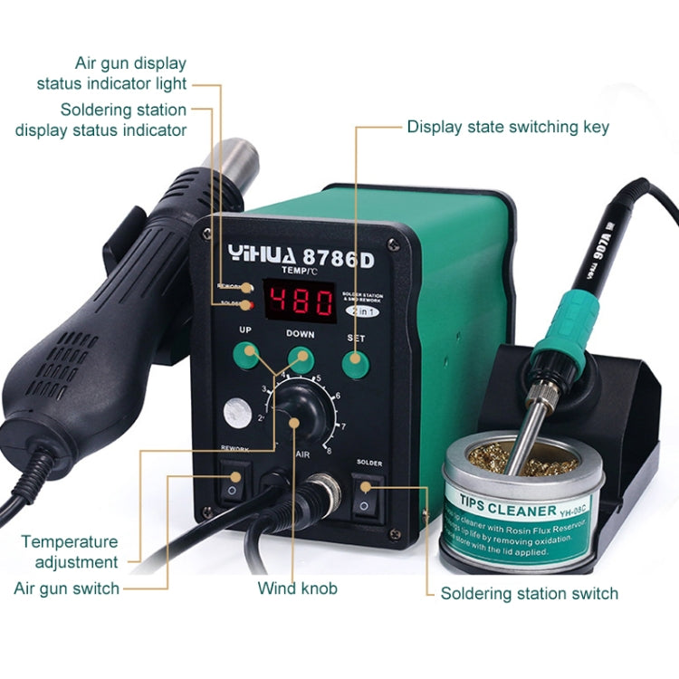 YIHUA 8786D 2 in 1 AC 220V LED Display Adjustable Temperature Hot Air Gun + Solder Station & Soldering Iron - Heat Guns by PMC TechLife | Online Shopping South Africa | PMC TechLife | Buy Now Pay Later Mobicred
