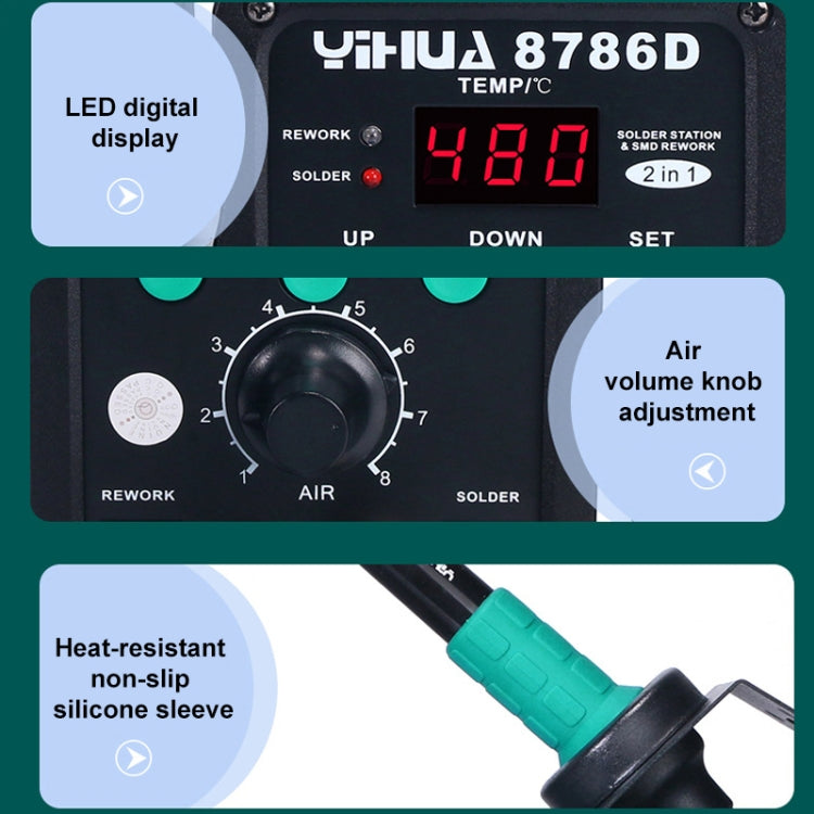 YIHUA 8786D 2 in 1 AC 220V LED Display Adjustable Temperature Hot Air Gun + Solder Station & Soldering Iron - Heat Guns by PMC TechLife | Online Shopping South Africa | PMC TechLife | Buy Now Pay Later Mobicred