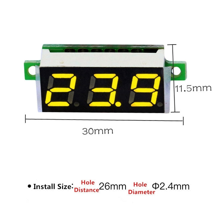 10 PCS 0.28 inch 2 Wires Adjustable Digital Voltage Meter, Color Light Display, Measure Voltage: DC 2.5-30V (Yellow) - Current & Voltage Tester by PMC Jewellery | Online Shopping South Africa | PMC Jewellery | Buy Now Pay Later Mobicred