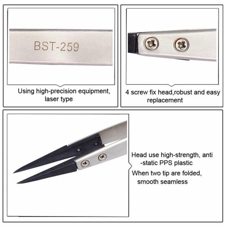 BEST BST-259 Stainless Steel Snti Static Tweezer - Tweezers by BEST | Online Shopping South Africa | PMC Jewellery | Buy Now Pay Later Mobicred