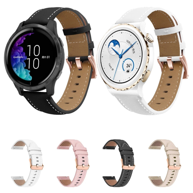 For Garmin Forerunner 265S / 255S / Venu 2S 18mm Rose Gold Buckle Genuine Leather Watch Band (Apricot) - free shipping - PMC TechLife - Order now!