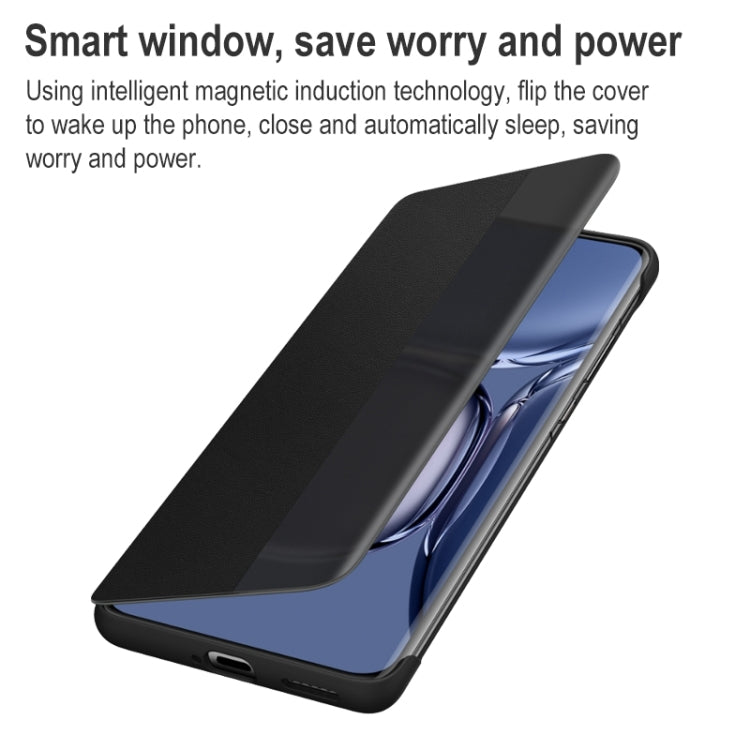For Huawei P50 Pro Smart Display View Window Flip Leather Protective Case with Sleep / Wake-up Function(Grey) - free shipping - PMC TechLife - Order now!