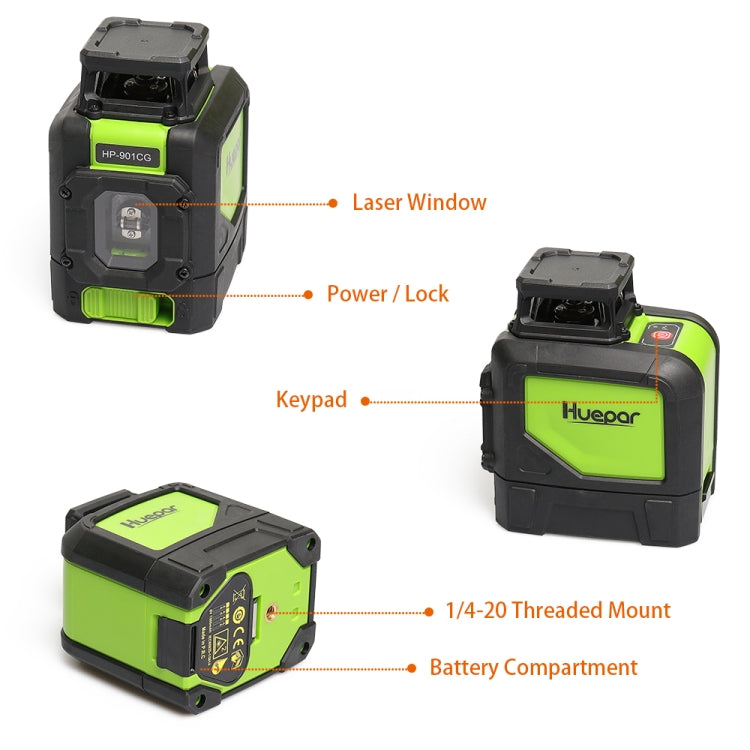 901CG H360 Degrees / V130 Degrees Laser Level Covering Walls and Floors 5 Line Green Beam IP54 Water / Dust proof(Green) - Laser Rangefinder by PMC TechLife | Online Shopping South Africa | PMC TechLife | Buy Now Pay Later Mobicred