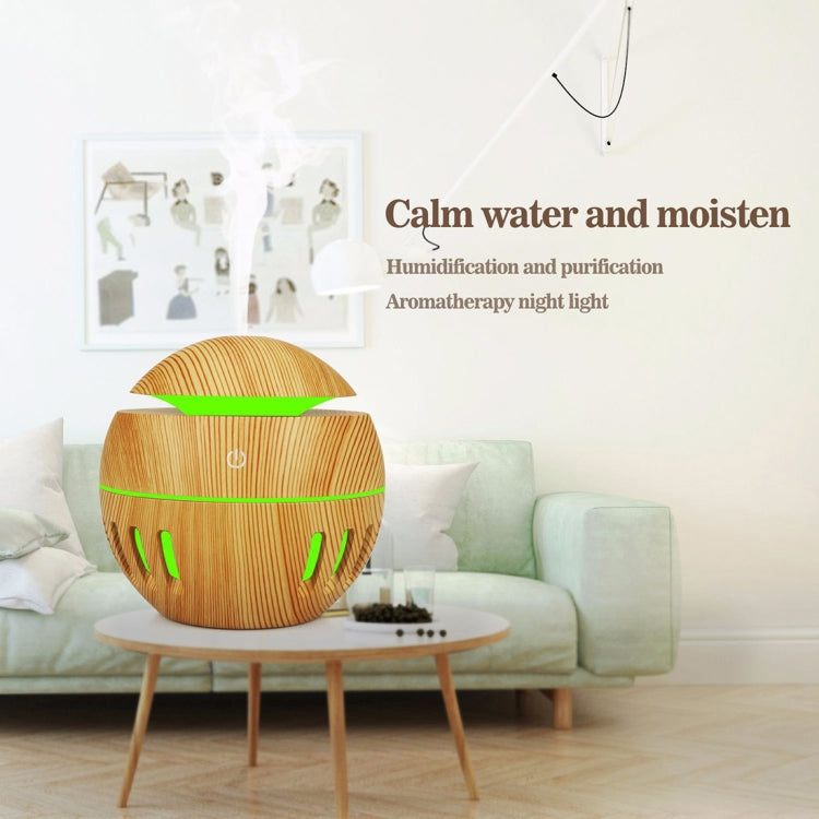 Wood Grain USB Hollowed-out Humidifier Seven Color Aromatherapy Lamp Automatic Alcohol Sprayer with Remote Control(Light Brown-2) - free shipping - PMC TechLife - Order now!