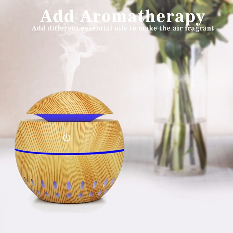 Wood Grain USB Hollowed-out Humidifier Seven Color Aromatherapy Lamp Automatic Alcohol Sprayer with Remote Control(Sky Blue) - free shipping - PMC TechLife - Order now!