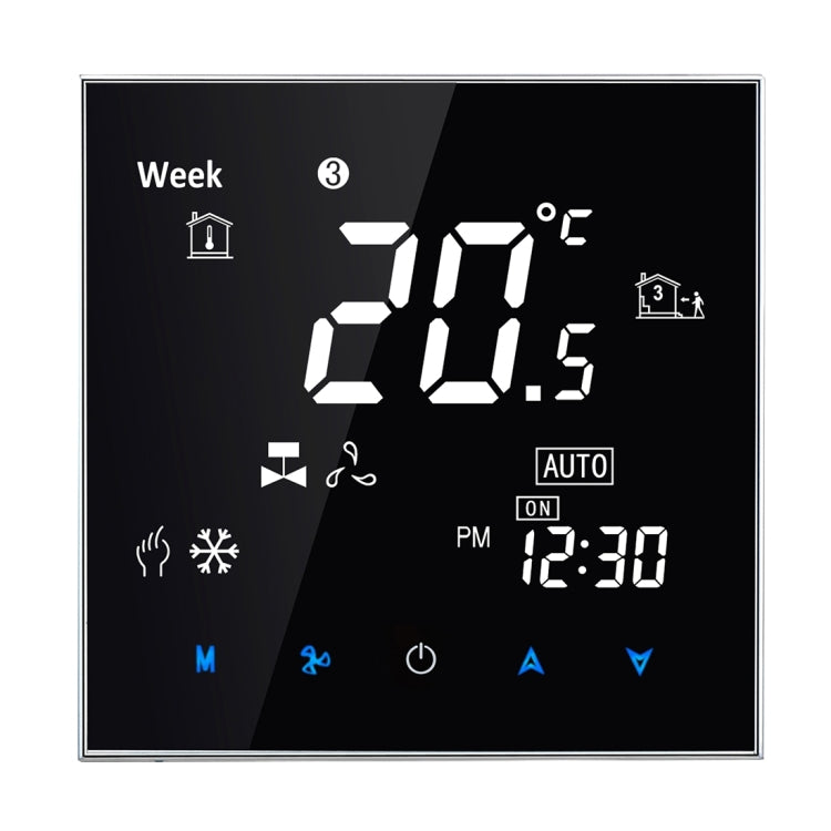 BAC-2000 Central Air Conditioning Type Touch LCD Digital 2-pipe Fan Coil Unit Room Thermostat, Display Fan Speed / Clock / Temperature  / Time / Week / Heat etc.(Black) - Indoor Thermometer by PMC Jewellery | Online Shopping South Africa | PMC Jewellery | Buy Now Pay Later Mobicred