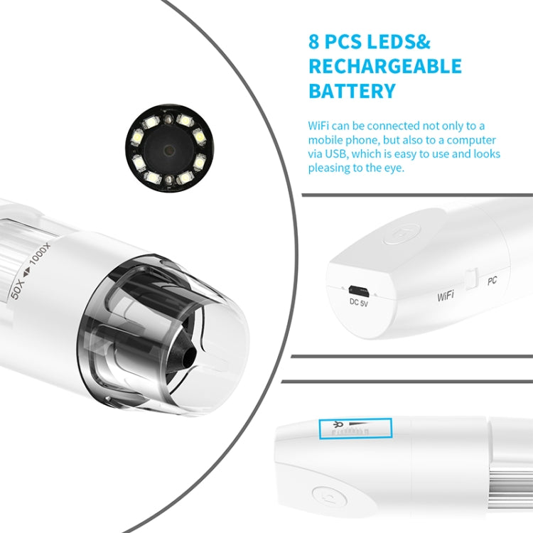 316 50-1000X Adjustable Smart Wifi USB Digital Microscope (White) - free shipping - PMC Jewellery - Order now!