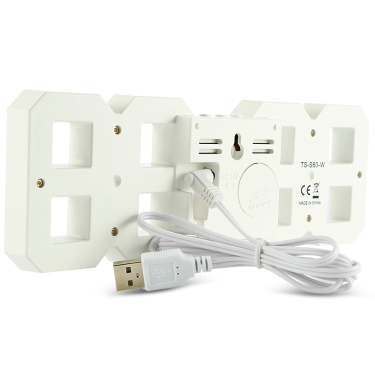 Multi-Function Large 3D LED Digital Wall Alarm Clock with Snooze Function, 12/24 Hours Display for Home, Kitchen, Office, DC 5V, CE Certificated(White) - Wall Clock by PMc TechLife | Online Shopping South Africa | PMc TechLife | Buy Now Pay Later Mobicred