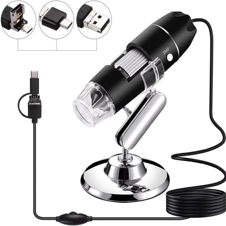 1600X Magnifier HD Image Sensor 3 in 1 USB Digital Microscope with 8 LED & Professional Stand (Black) - Digital Microscope by PMC Jewellery | Online Shopping South Africa | PMC Jewellery | Buy Now Pay Later Mobicred