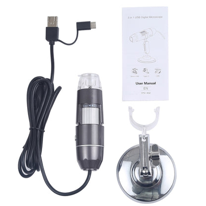 1600X Magnifier HD Image Sensor 3 in 1 USB Digital Microscope with 8 LED & Professional Stand (Black) - Digital Microscope by PMC Jewellery | Online Shopping South Africa | PMC Jewellery | Buy Now Pay Later Mobicred